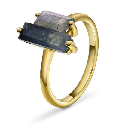 Serenity ring i forgylt 925 sølv med moseagat og labradoritt, bilde 1 av 4