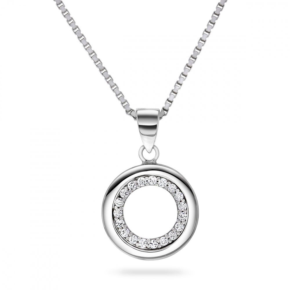 Anheng i hvitt gull med zirkonia, sirkel 13 mm