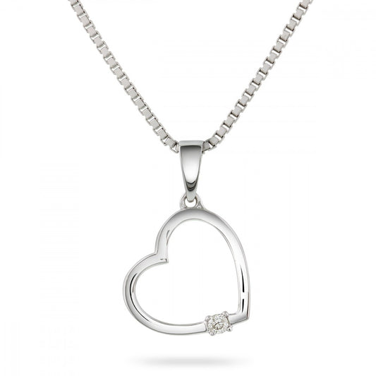 Hjerteanheng til dame i hvitt gull med diamant 0,02 ct