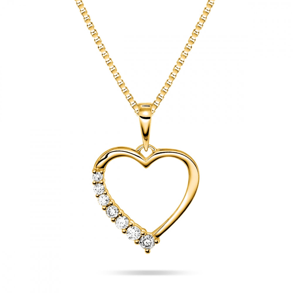 Anheng i gull med diamant, hjerte 0,20 ct