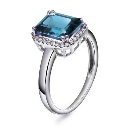 Ring i hvitt gull med London blå topas og diamant 0,14 ct, bilde 1 av 2
