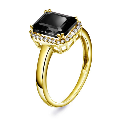 Ring i 14 karat gult gull med onyks og diamant 0,14 ct, bilde 1 av 4