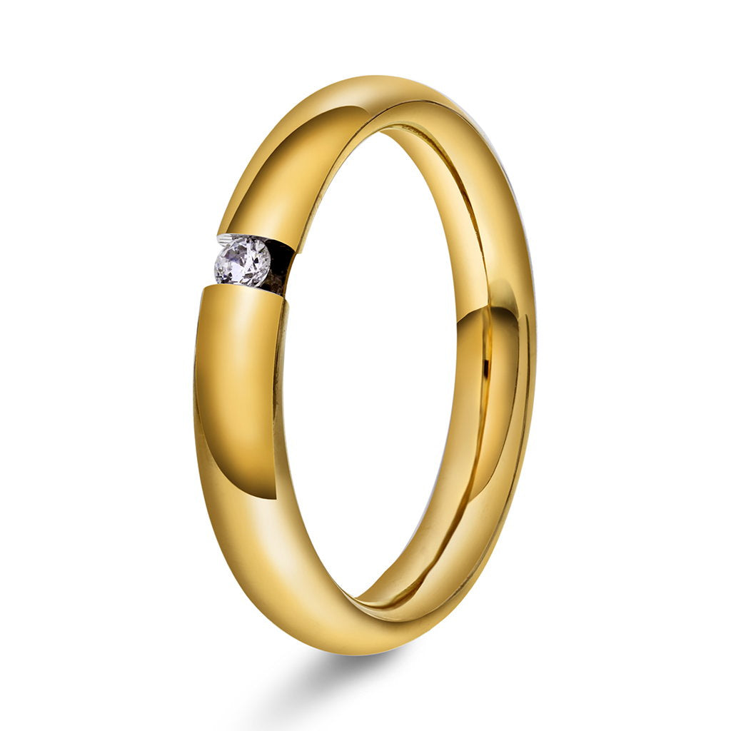 Ring i 14 karat gull med diamant 0,05 ct, buet skinne, bilde 1 av 2