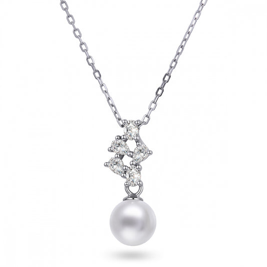 Anheng til dame i rhodinert sølv med perle og zirkonia, 20 mm, nr. 66098