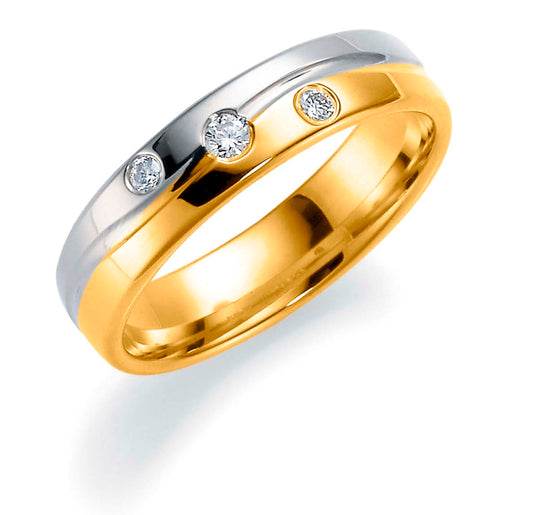Ring i tofarget 585 gull med diamant 0,09 ct, 1,6 mm høy
