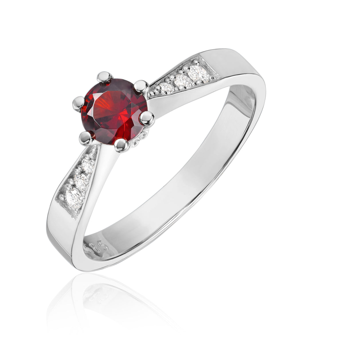 Svolder ring i 585 gull med granat og diamanter, bilde 2 av 2