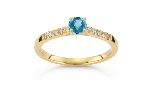 Daisy ring i 585 gull med diamant og topas 0,13 ct, bilde 2 av 2
