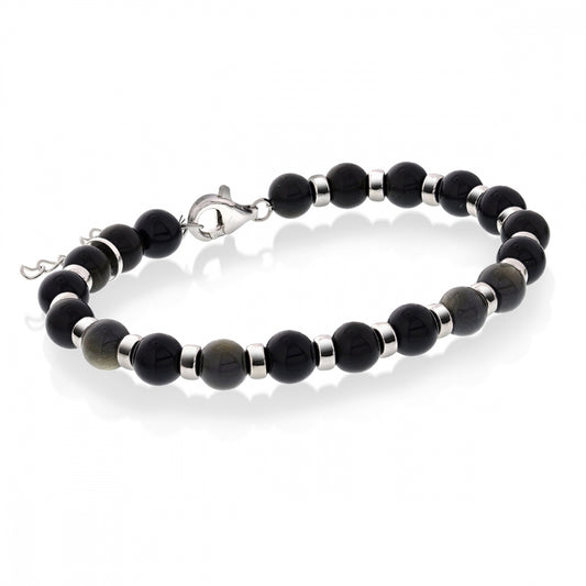 Obsidian armbånd til herre i sølv, 6 mm, 17 cm, bilde 1 av 2
