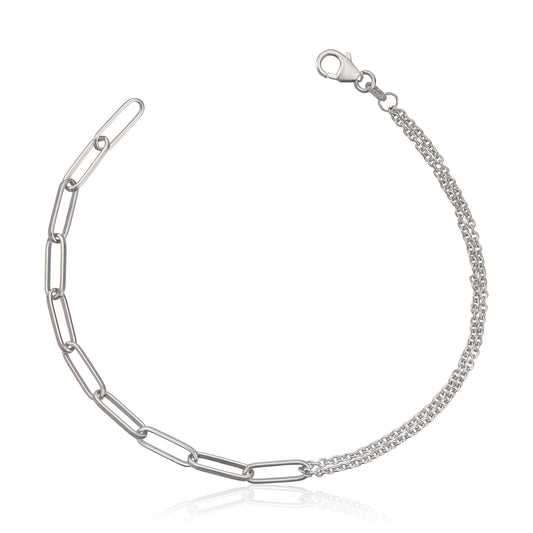 Armbånd i rhodinert sølv, binderslenke 3 mm, 19 cm