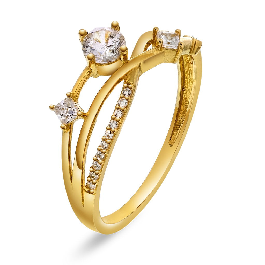 Ring i 14 karat gult gull med zirkonia, 1,1 mm, bilde 1 av 4