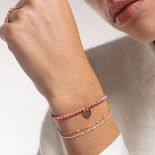 Armbånd rosa perler hjerte rosa gull  A1985-893-9