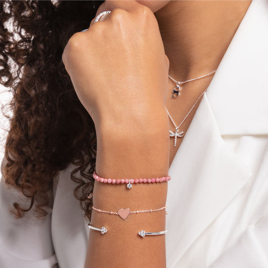 Armbånd hjerte med prikker rosa gull  A1991-415-40