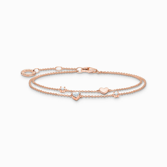 Armbånd med hjerter og hvite steiner i rosa gull A2057-416-14
