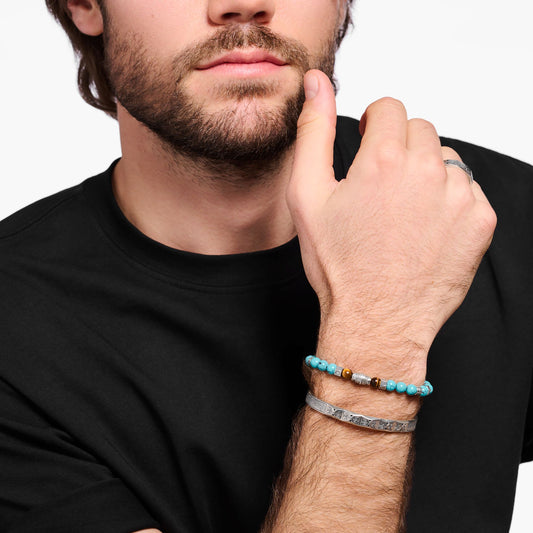 Armbånd med turkise perler og tigerøye perler sølv A2087-364-7