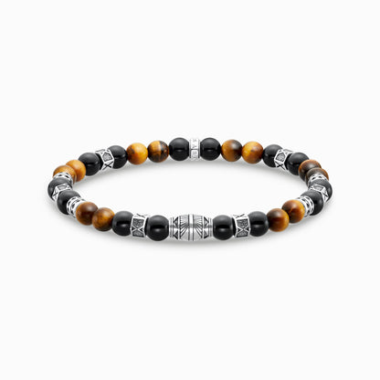 Armbånd med sorte onyx perler og tigerøye perler sølv A2087-507-7