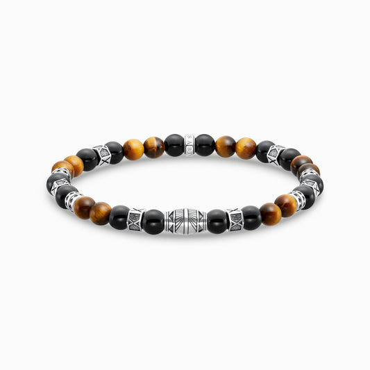 Armbånd med sorte onyx perler og tigerøye perler sølv A2087-507-7