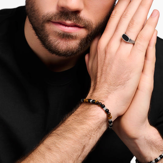 Armbånd med sorte onyx perler og tigerøye perler sølv A2087-507-7