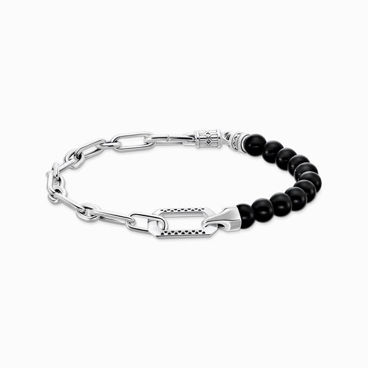 Armbånd med sorte onyx-perler og lenker i sølv