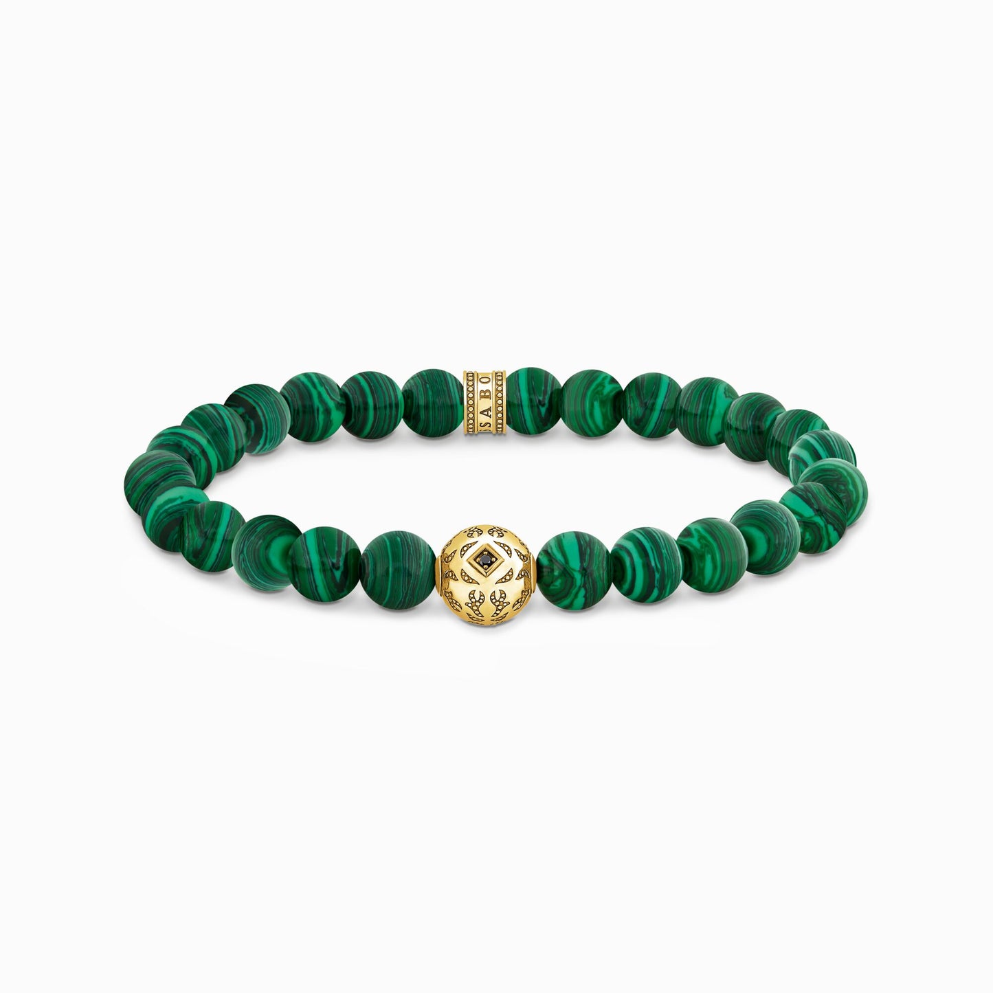 Gullbelagte perlerarmbånd med grønn malakitt  A2145-140-6