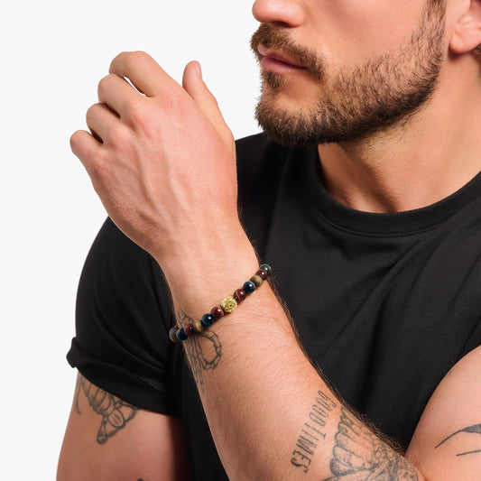 Gullbelagte perlerarmbånd med blått gull og rødt tigerøye A2145-324-2