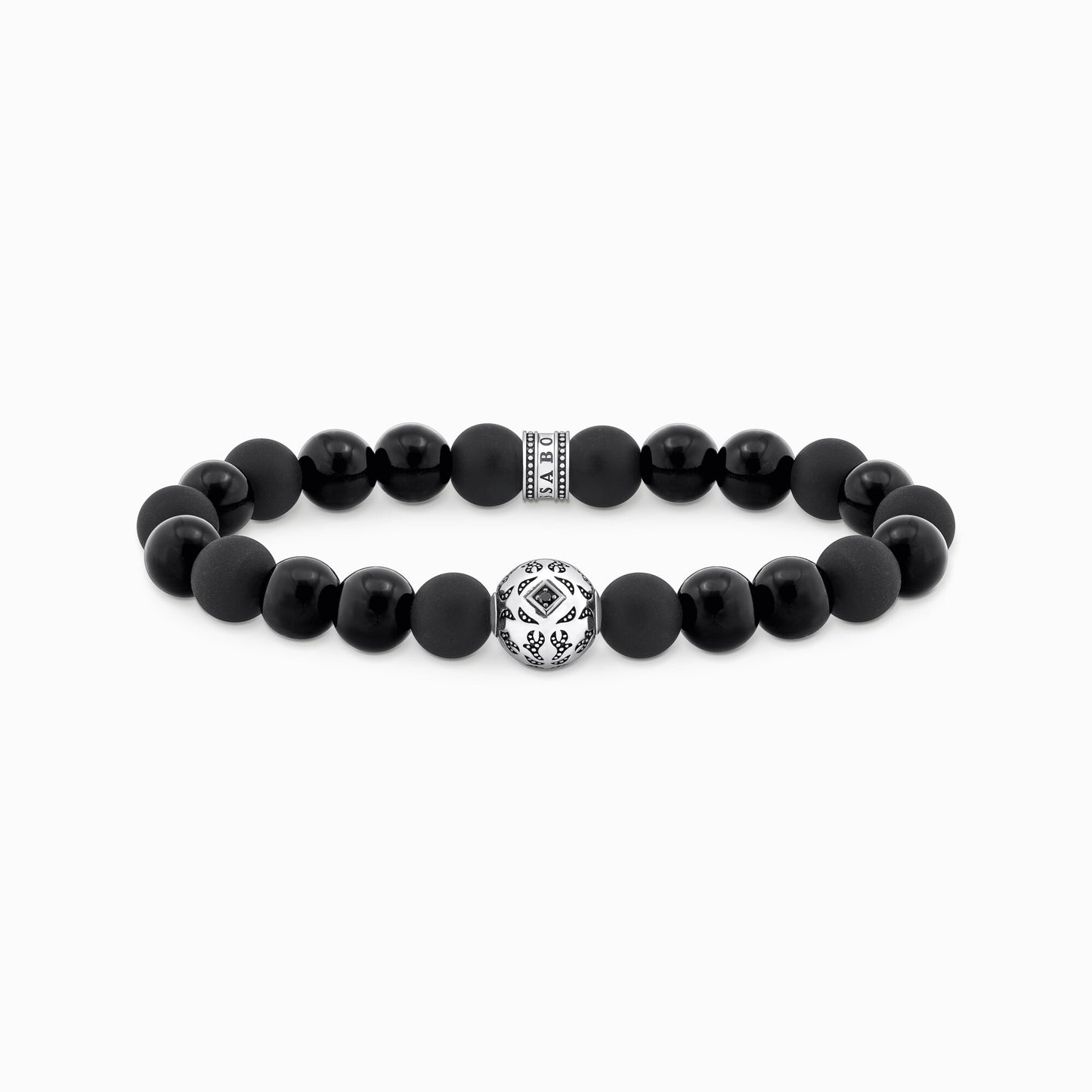 Sølv svarte perler armbånd med obsidian A2145-705-11