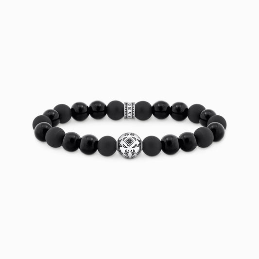Sølv svarte perler armbånd med obsidian A2145-705-11