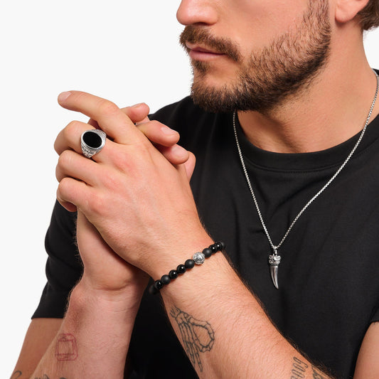 Sølv svarte perler armbånd med obsidian A2145-705-11