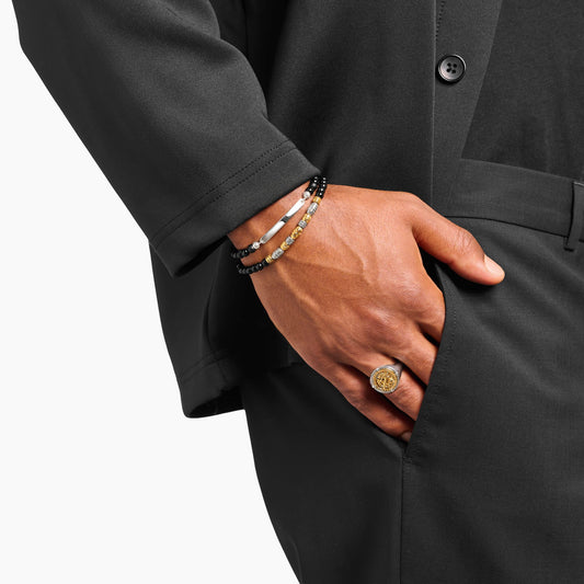Graverbart armbånd med obsidianperler A2179-023-11
