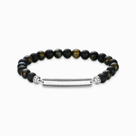Gravert armbånd med obsidian- og tigerøyeperler A2180-806-11