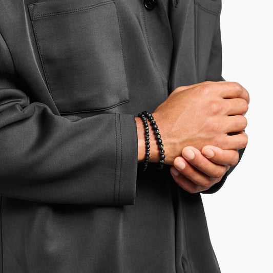 Talisman armbånd med tigerøye og obisidian perler A2182-806-7