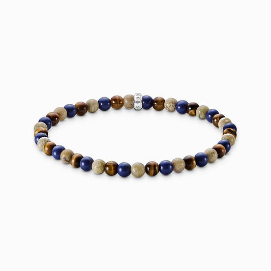 Armbånd med brune og blå perler 5 mm