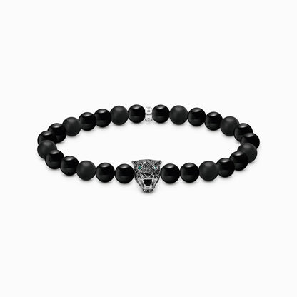 Sølv perler-armbånd med svart katt A2192-705-11
