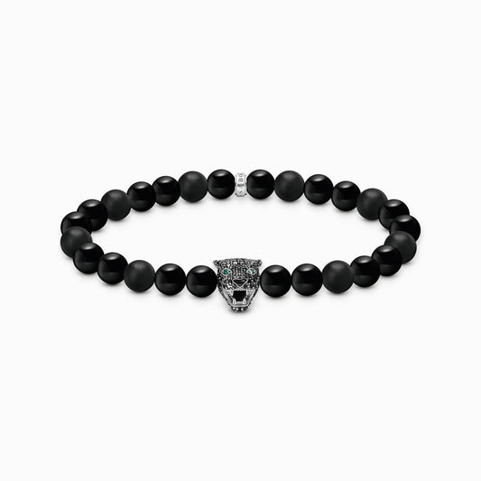 Sølv perler-armbånd med svart katt A2192-705-11