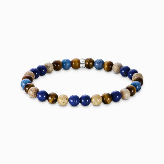 Armbånd med brune og blå perler 7 mm  A2193-926-7