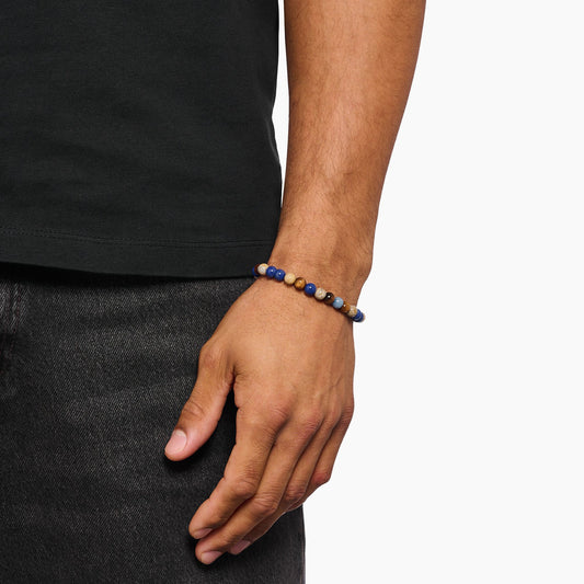 Armbånd med brune og blå perler 7 mm  A2193-926-7