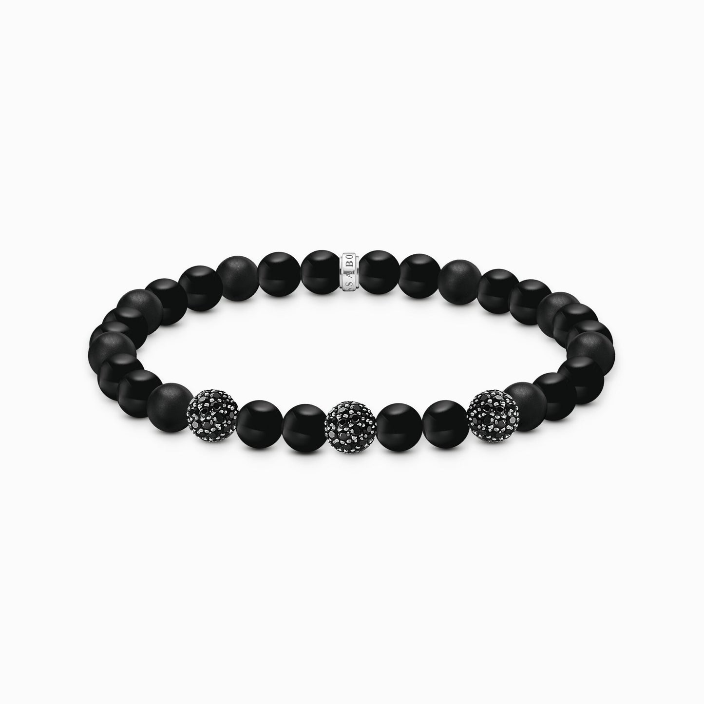 Armbånd med obsidianperler og svarte zirkoner A2195-705-11