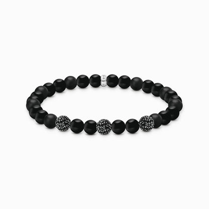 Armbånd med obsidianperler og svarte zirkoner A2195-705-11