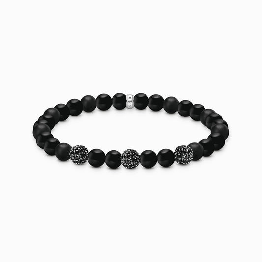 Armbånd med obsidianperler og svarte zirkoner A2195-705-11