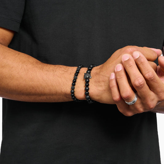 Armbånd med obsidianperler og svarte zirkoner A2195-705-11