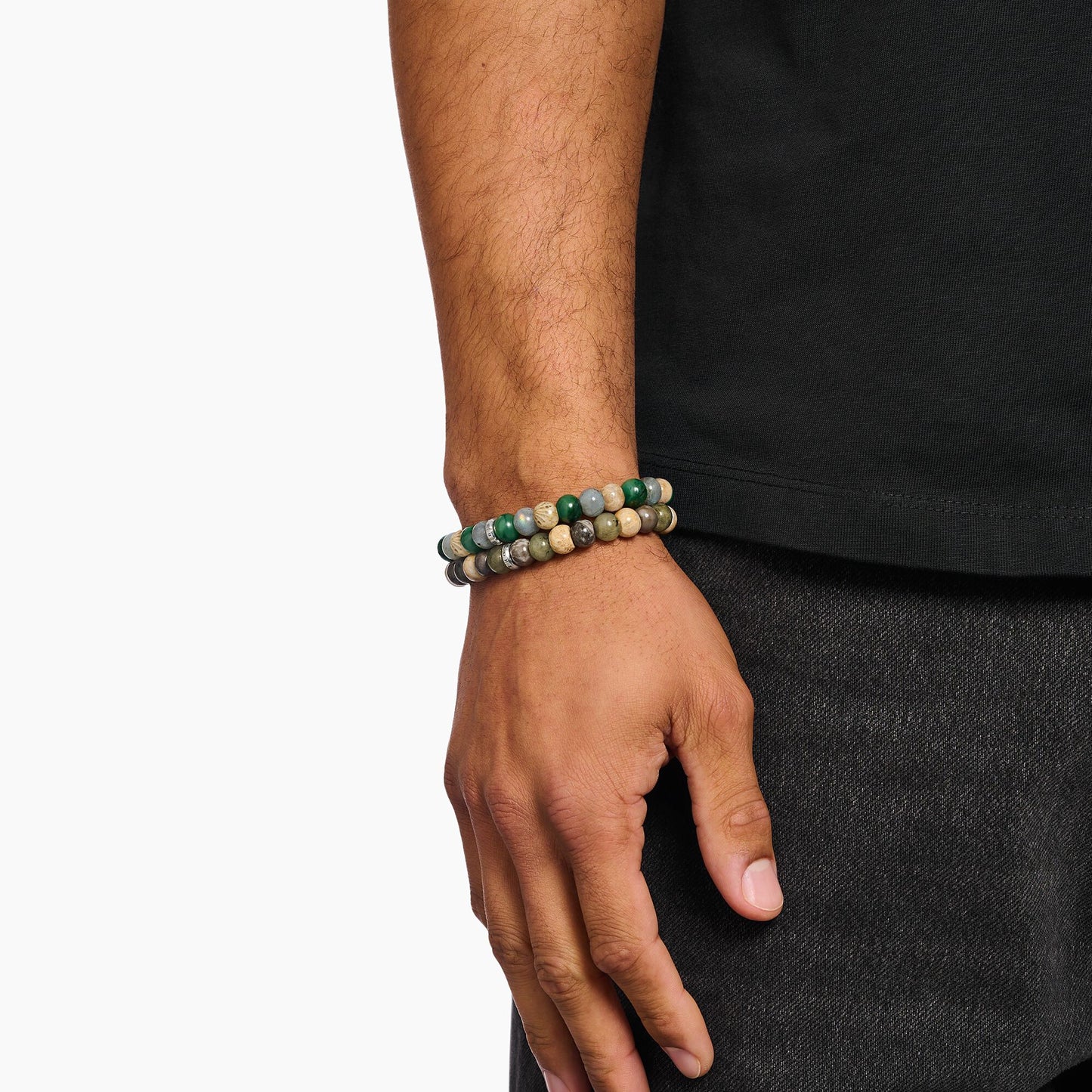 Armbånd med labradoritt og krokodille jaspis perler 9 mm  A2196-353-7