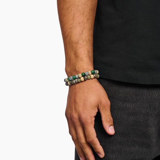 Armbånd med labradoritt og krokodille jaspis perler 9 mm  A2196-353-7