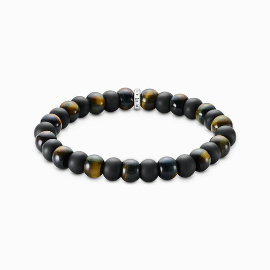 Armbånd med obsidian og tigerøye perler 9mm A2196-806-11