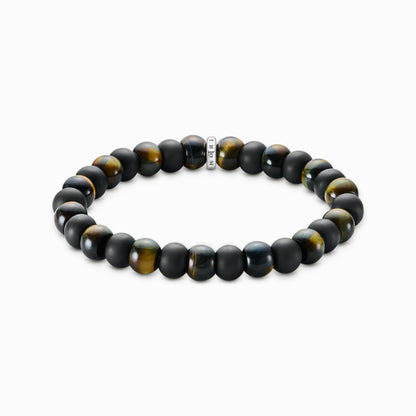Armbånd med obsidian og tigerøye perler 9mm A2196-806-11