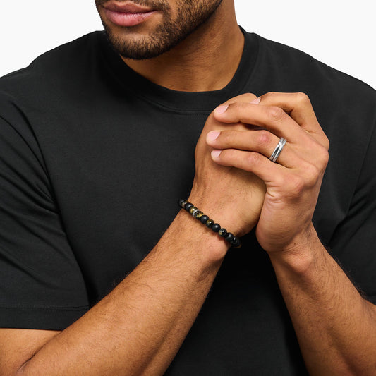 Armbånd med obsidian og tigerøye perler 9mm A2196-806-11