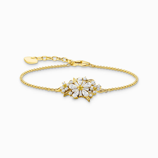 Gullbelagt blomsterarmbånd Lovely Daisy med steiner  A2201-414-4