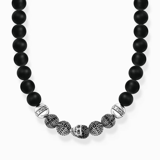 Sølv obsidiankjede med hodeskalle og sølvkors  KE1100-159-11