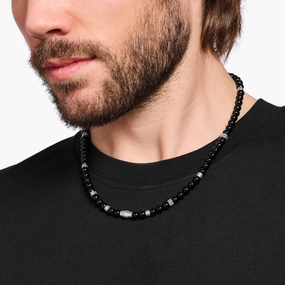Halskjede med sorte onyx perler sølv KE2180-507-11