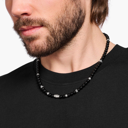 Halskjede med sorte onyx perler sølv KE2180-507-11