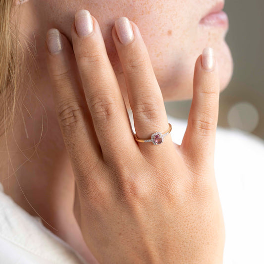 Ring i 14 karat gult gull med diamanter og turmalin, bilde 2 av 3