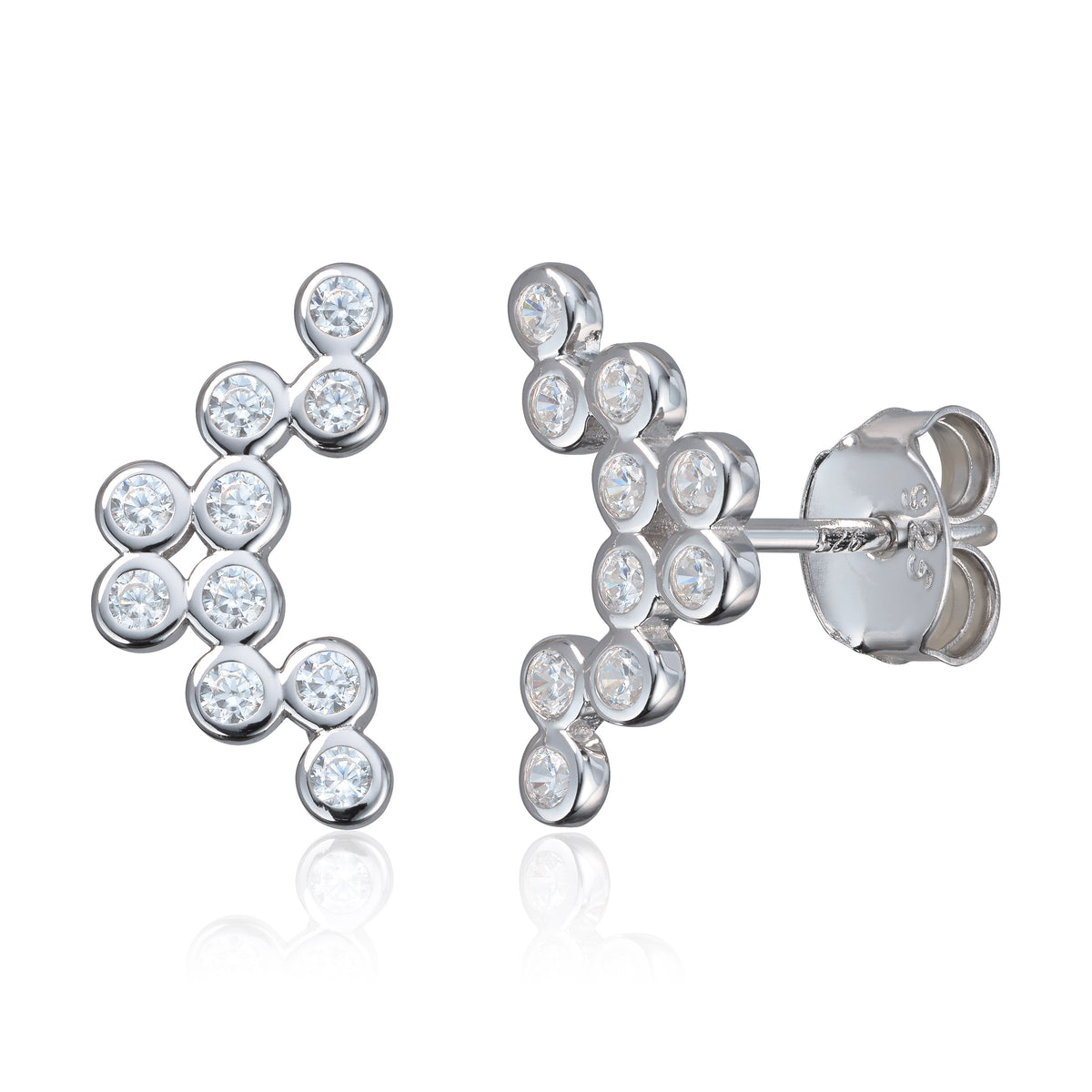 Øredobber i rhodinert sølv med zirkonia, 7,3 x 13,4 mm